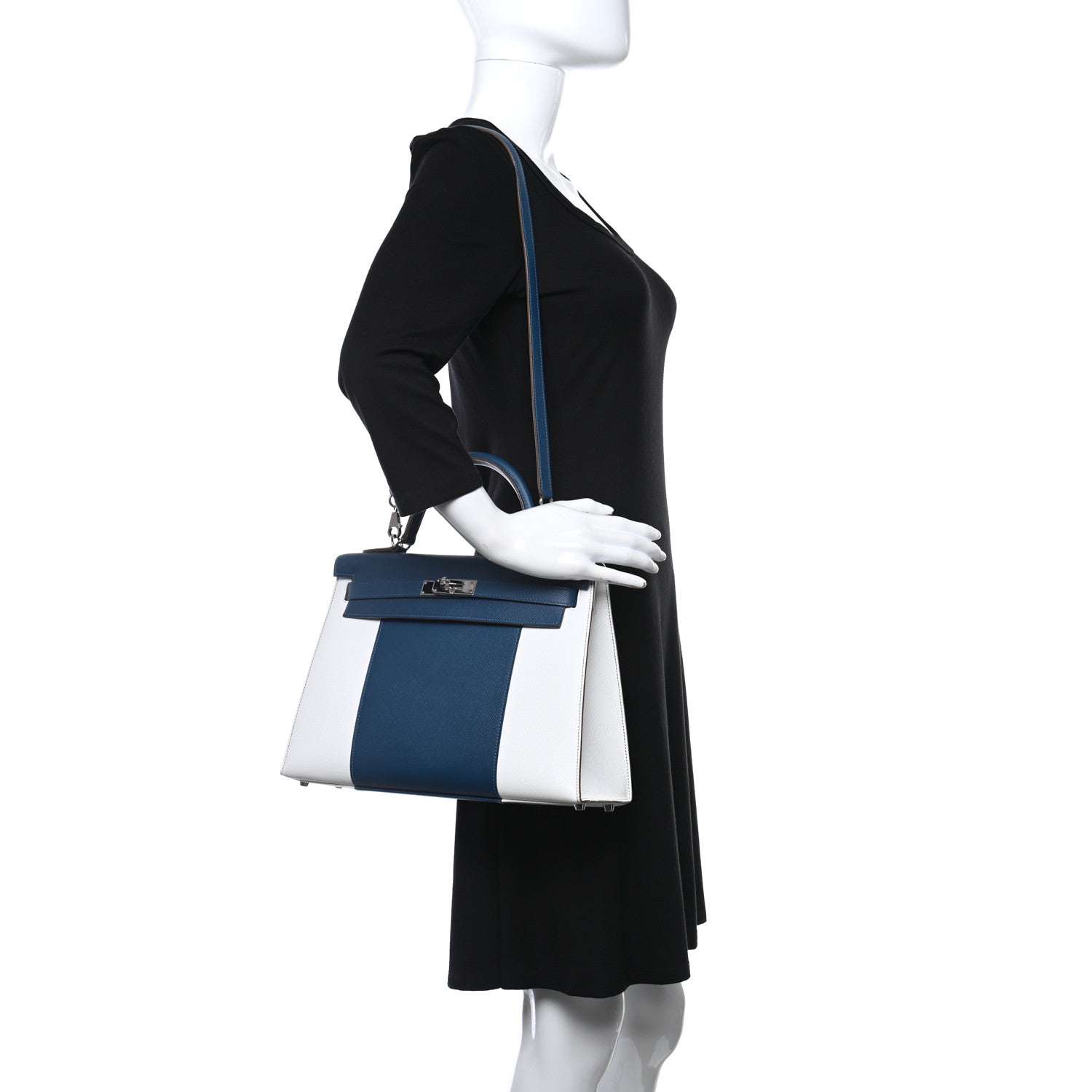 Hermes Epsom Kelly Flag Sellier 32 Bleu Thalassa White 2 of 9