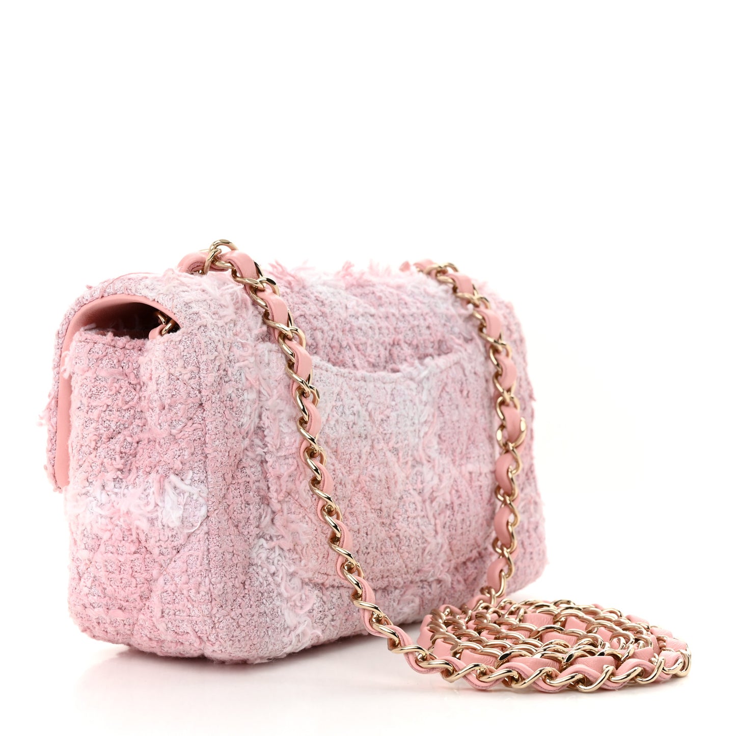 Tweed Quilted Mini Rectangular Flap Light Pink White