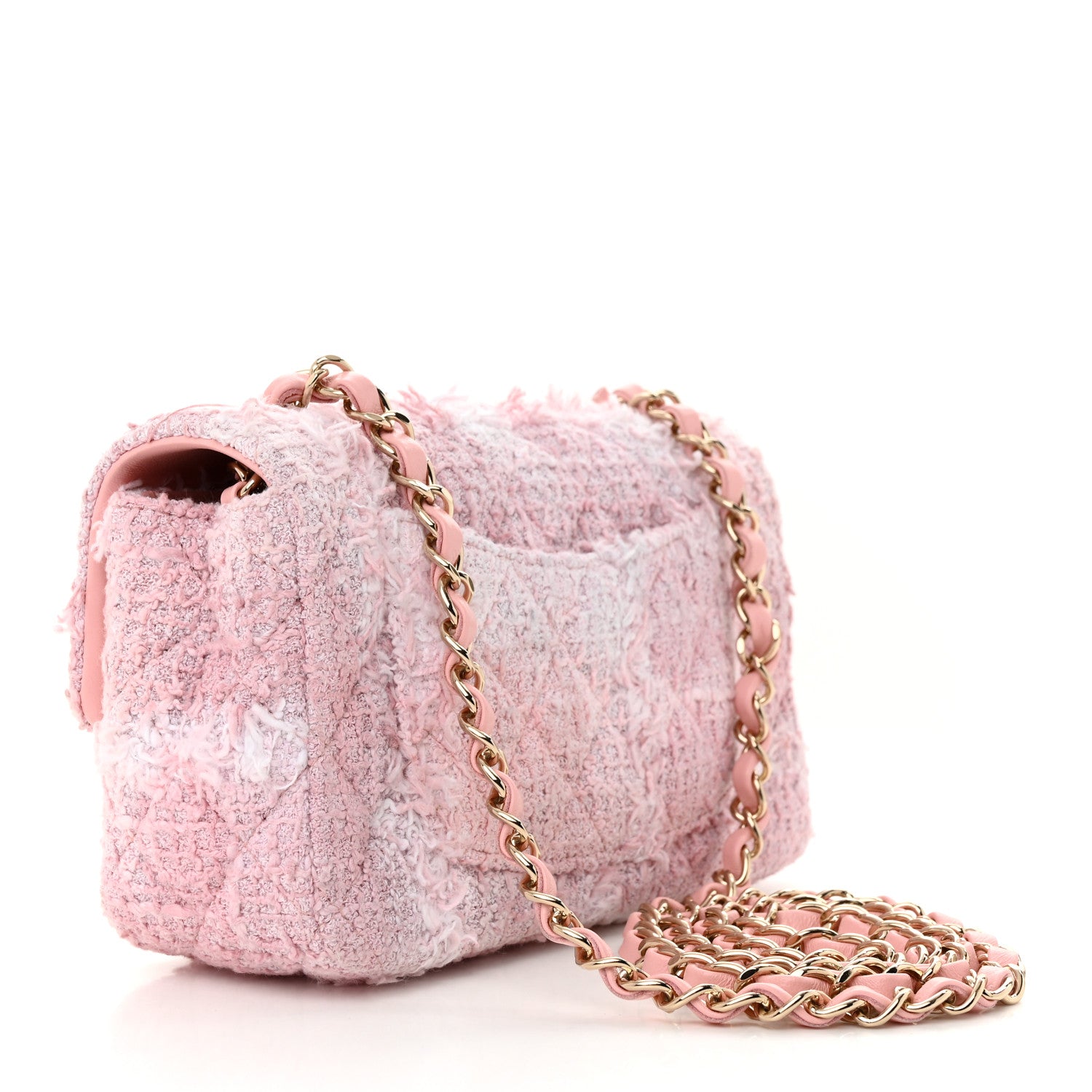 Chanel Tweed Quilted Mini Rectangular Flap Light Pink White 3 of 11