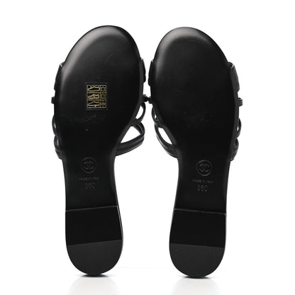 Chanel Lambskin Pearl CC Sandals 36 Black 5 of 10