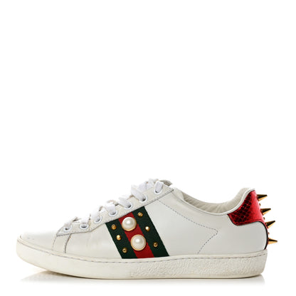 Gucci Calfskin Web Pearl Studded Womens Ace Sneakers 35 White 1 of 8