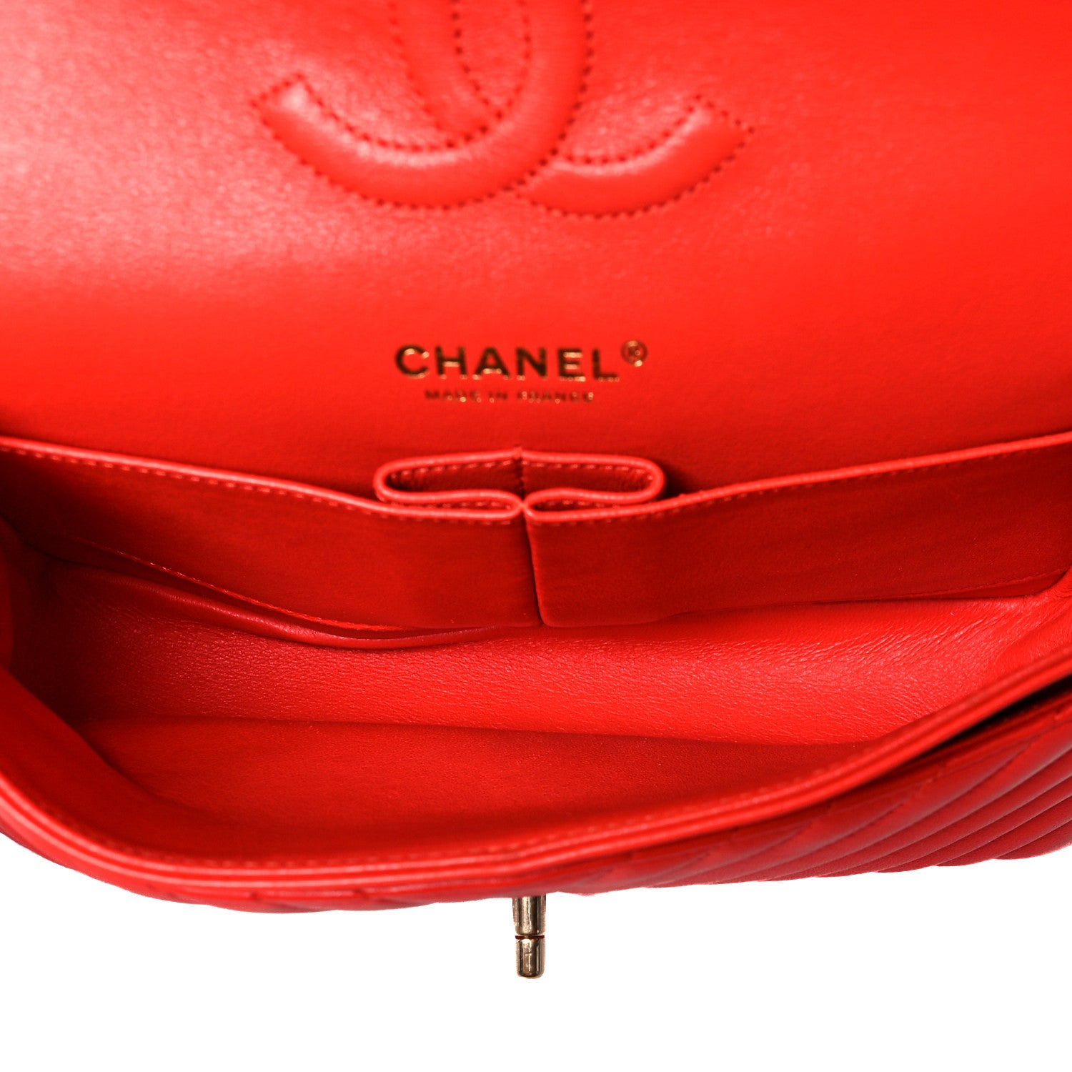 Chanel Lambskin Chevron Quilted Medium Double Flap Red 5 of 15