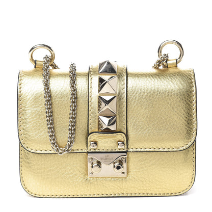 Valentino Garavani Metallic Vitello Small Glam Lock Rockstud Flap Gold 1 of 15