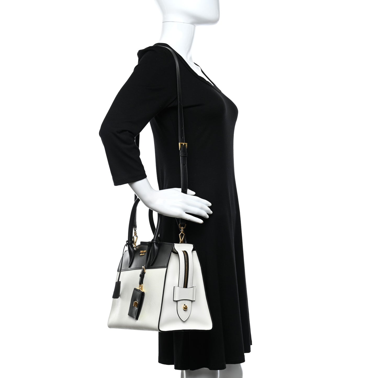Saffiano City Calfskin Medium Esplanade White Black
