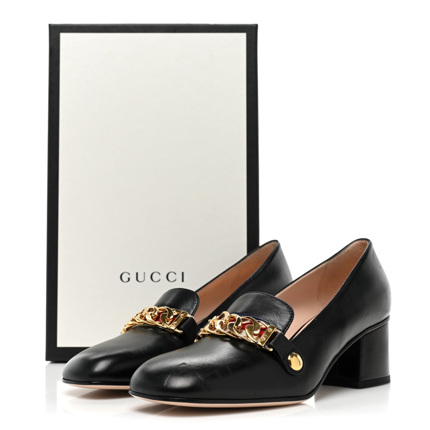 Malaga Kid Sylvie Web Chain Mid Heel Loafers 36 Black