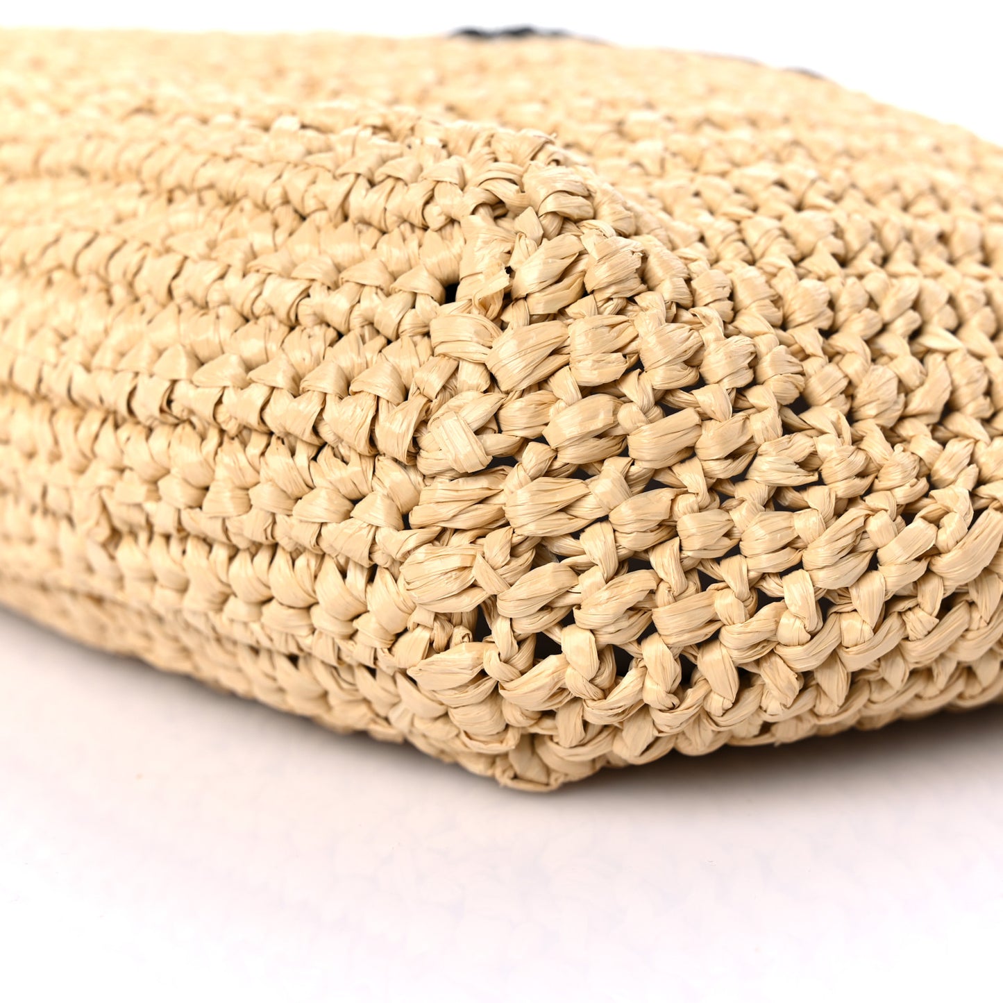 Yarn Raffia Effect Crochet Embroidered Small Logo Tote Naturale