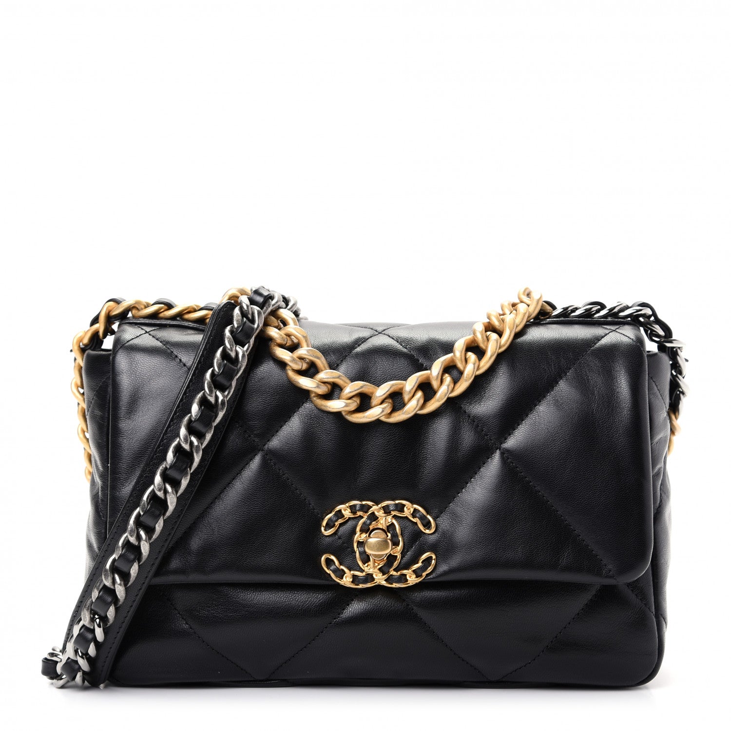Chanel Shiny Goatskin Quilted Medium Chanel 19 Flap Black 1 of 9