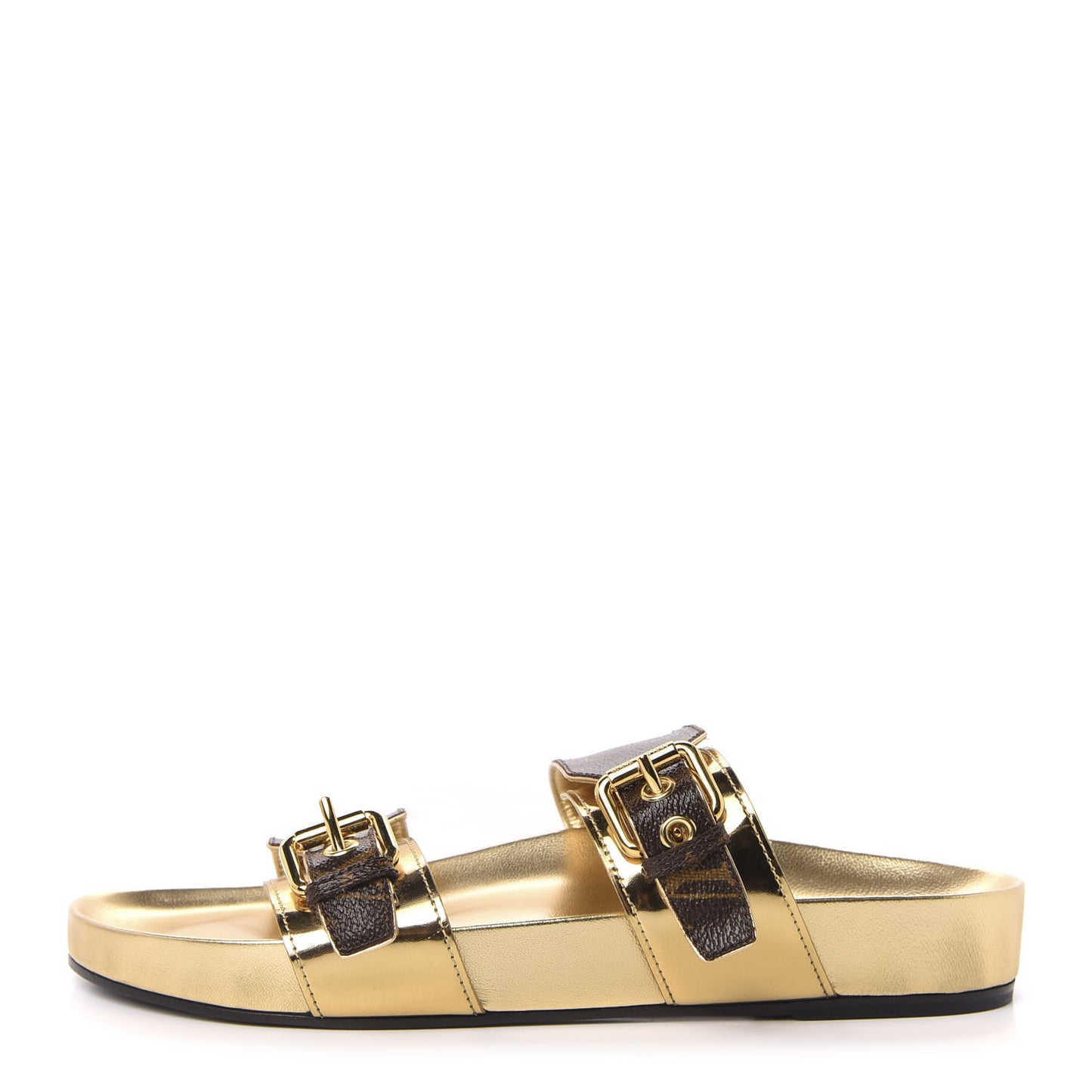 Patent Calfskin Monogram Bom Dia Mule Sandals 39 Gold