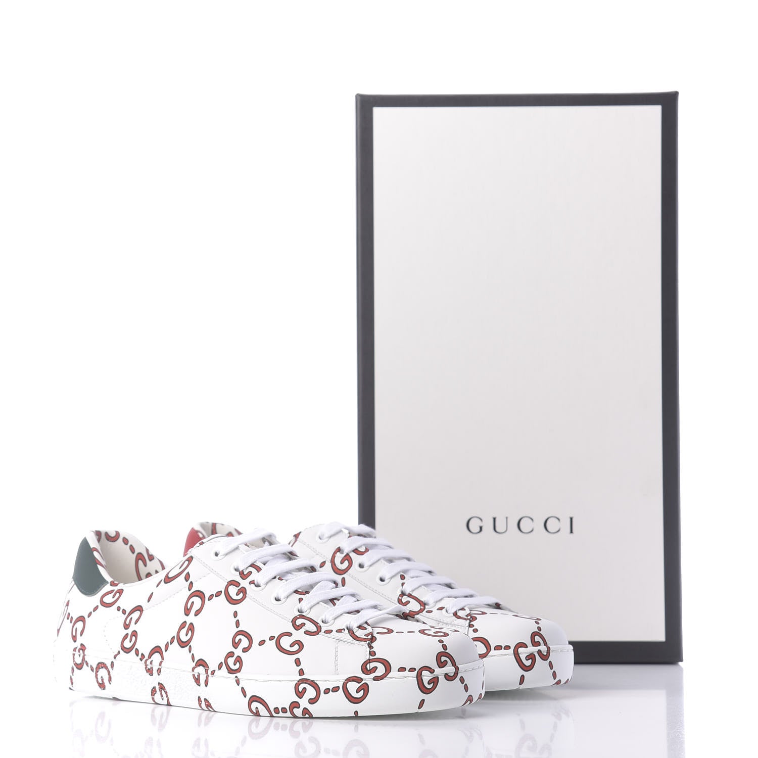 Gucci Calfskin GucciGhost Print Mens Ace Sneakers 8 White Hibiscus Red 10 of 10