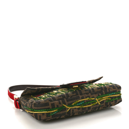 Fendi Zucca Pony Hair Embroidered Baguette Tobacco 4 of 10