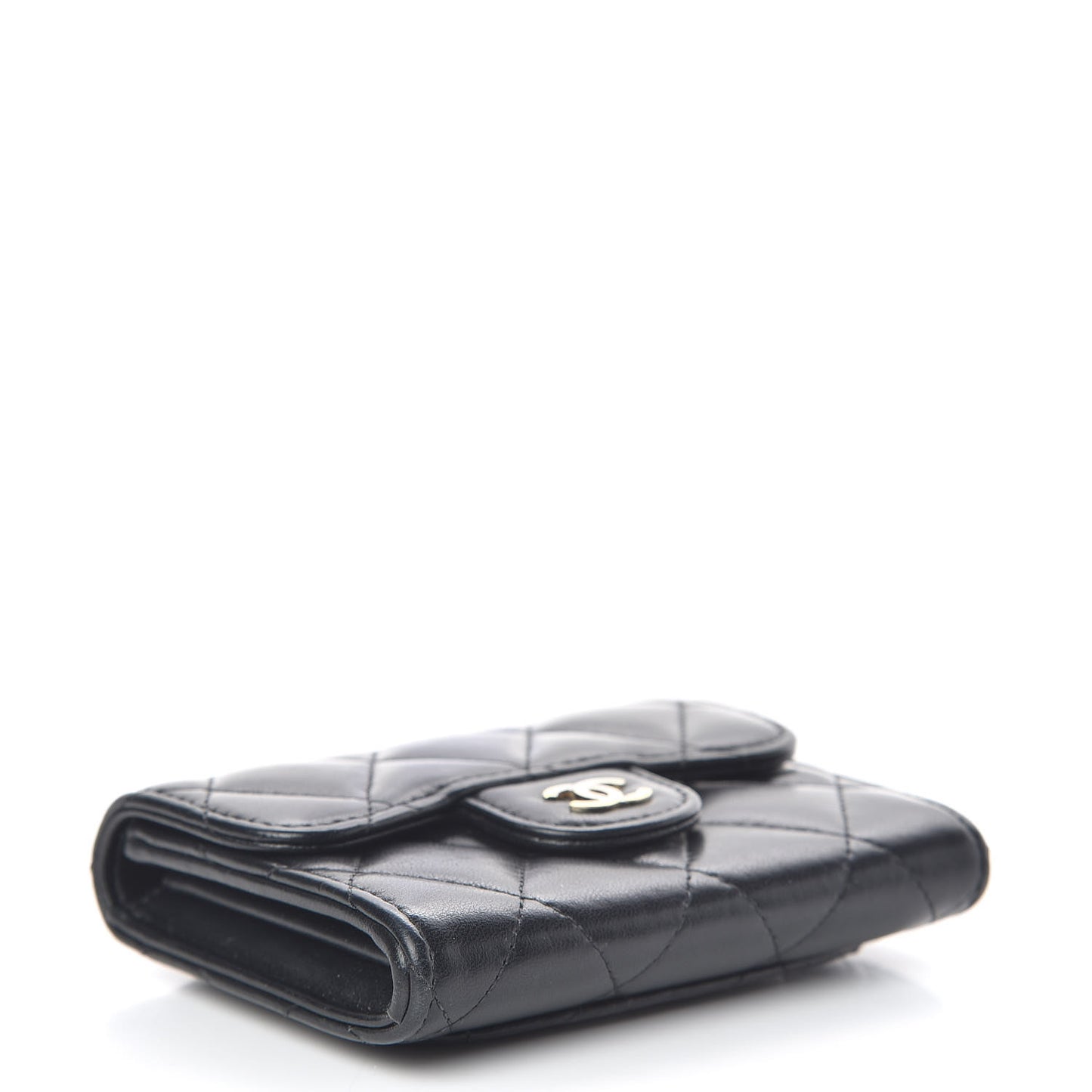 Lambskin Quilted Flap Card Holder Wallet Black