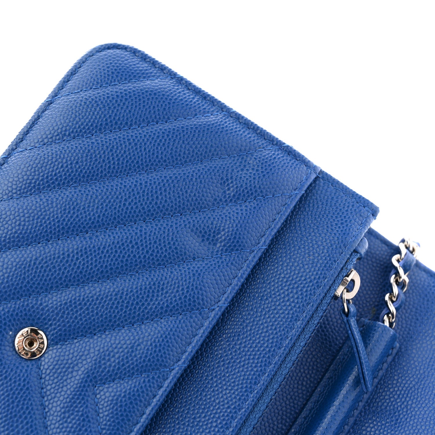 Chanel Caviar Chevron Quilted Wallet On Chain WOC Blue 12 of 13