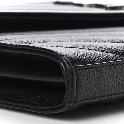 Saint Laurent Grain De Poudre Matelasse Chevron Monogram Chain Wallet Black 9 of 11