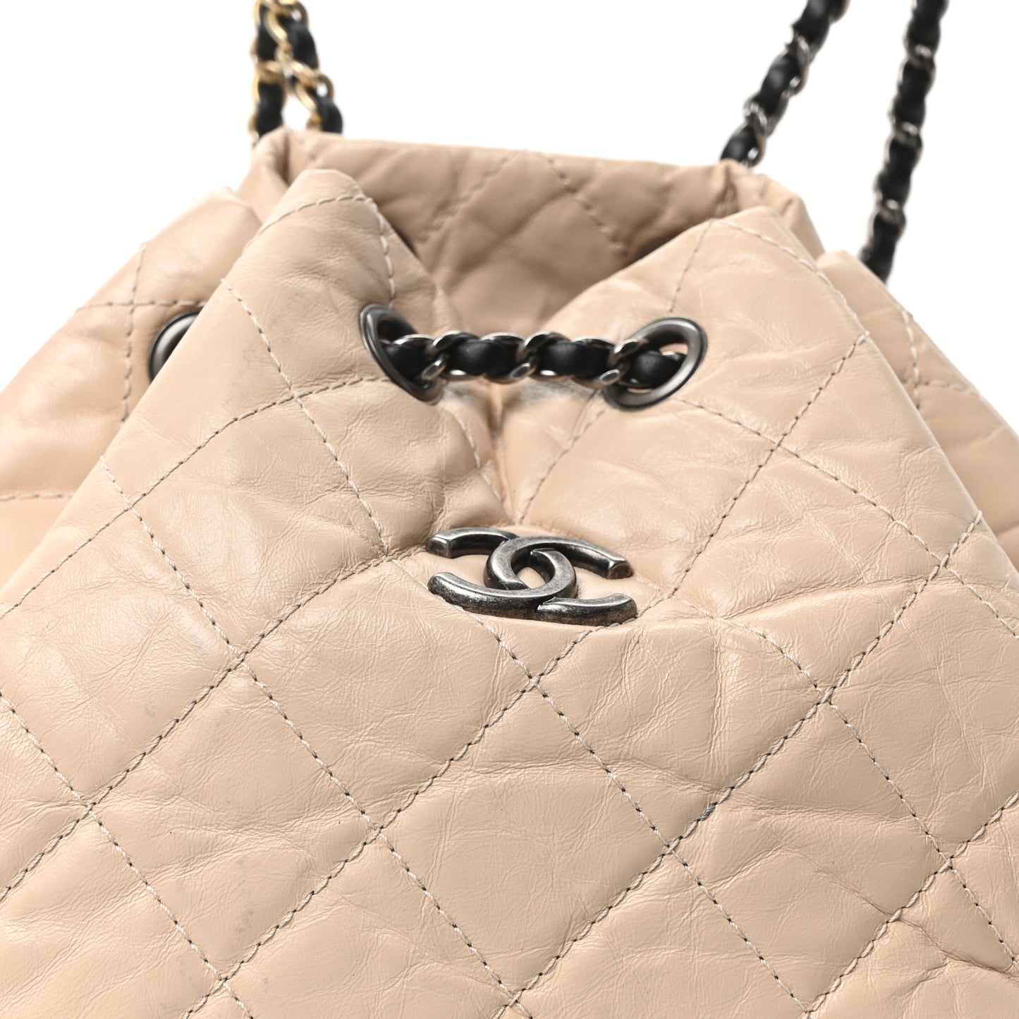Aged Calfskin Quilted Small Gabrielle Backpack Beige Black
