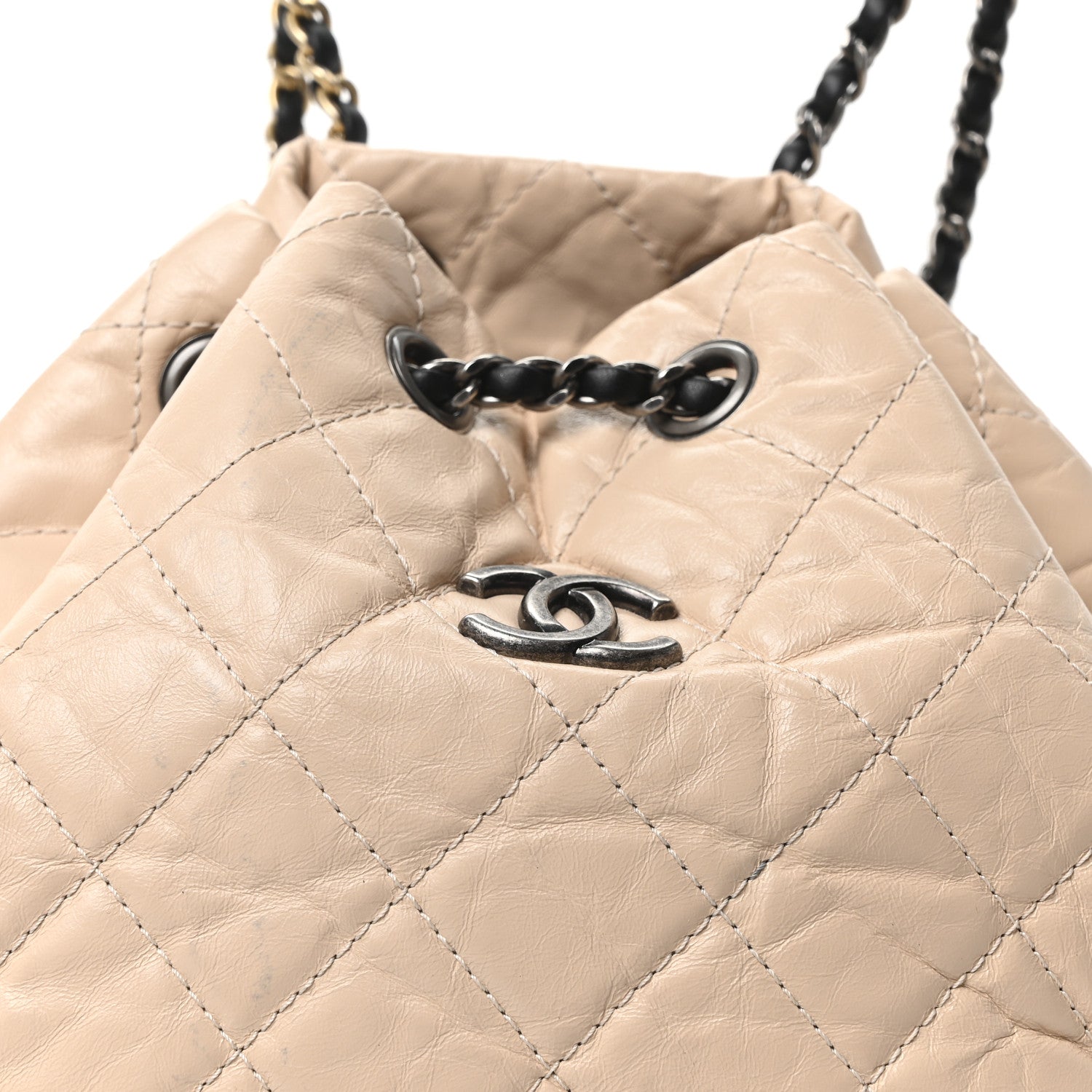 Chanel Aged Calfskin Quilted Small Gabrielle Backpack Beige Black 7 of 9