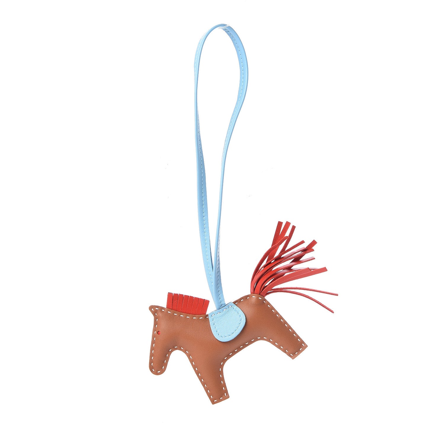 Milo Lambskin Grigri Rodeo Horse Bag Charm PM Sesame Rouge Indien Celeste