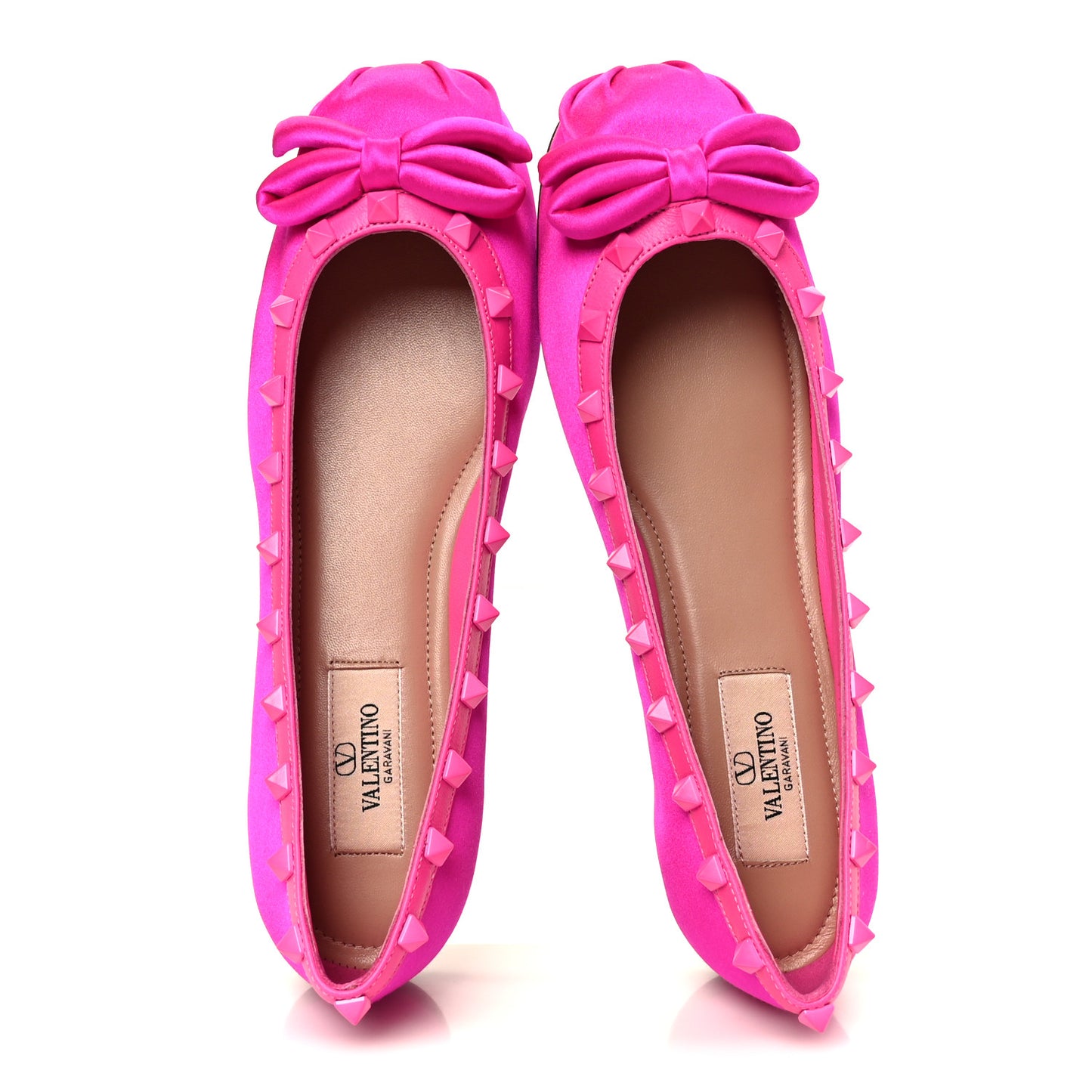Satin Nappa Rockstud Ballerina Flats 37 Fuchsia
