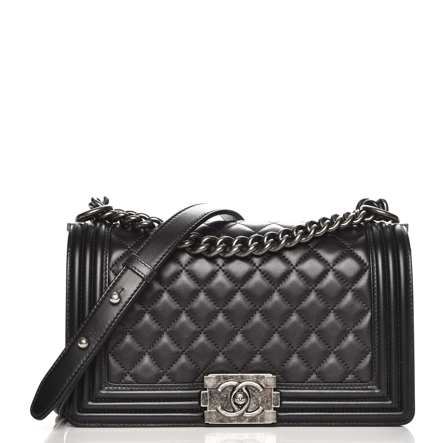 Lambskin Quilted Medium Boy Flap Black