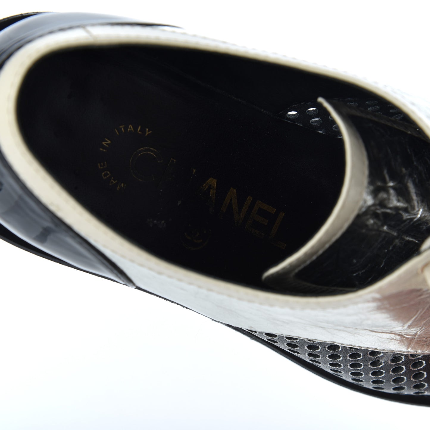 Metallic Crumpled Lambskin CC Lace Up Oxfords 36.5