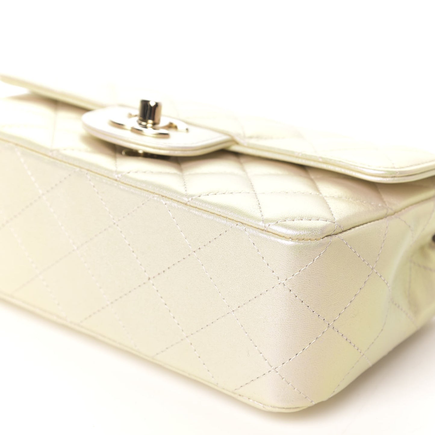 Iridescent Lambskin Quilted Mini Rectangular Flap Ivory
