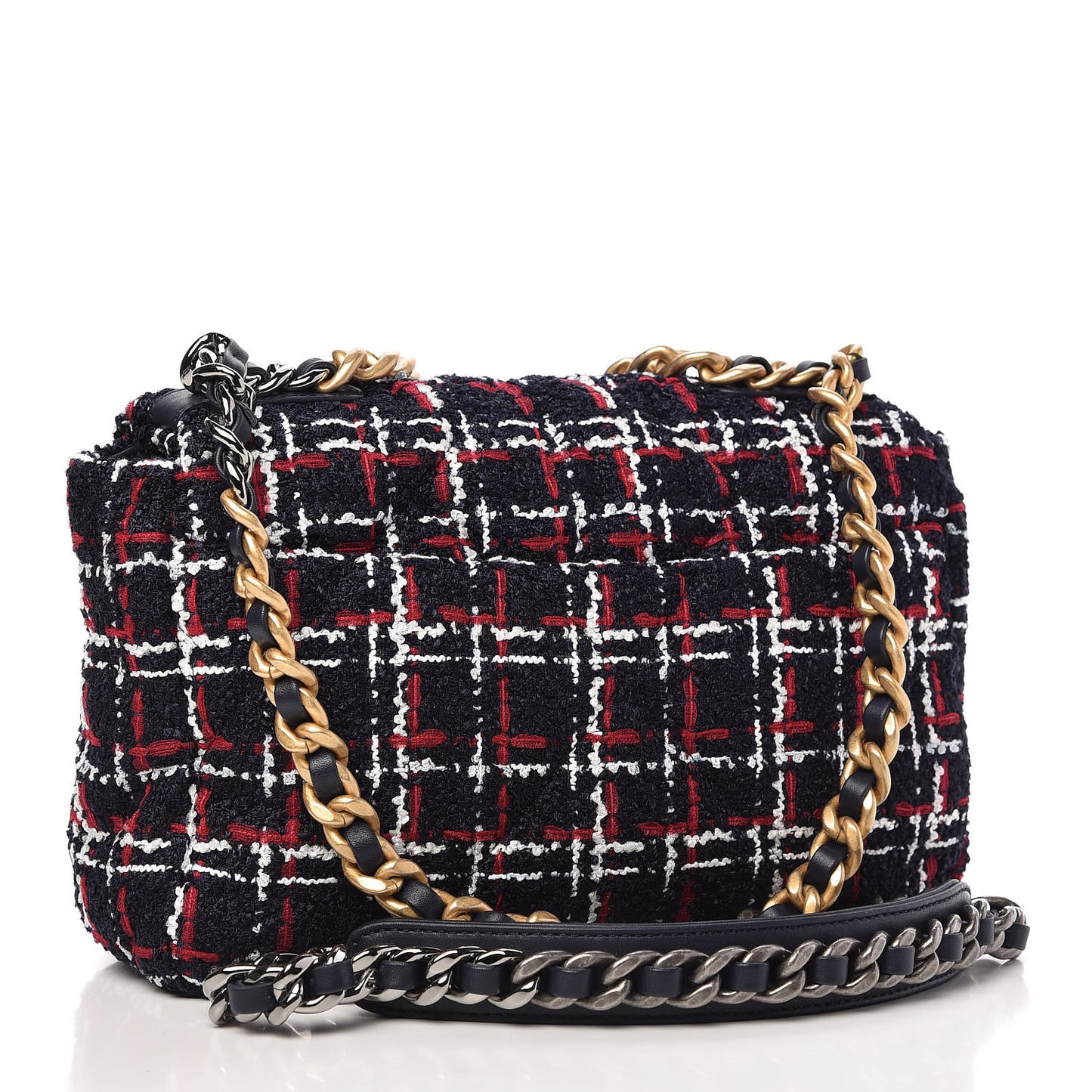 Tweed Quilted Medium Chanel 19 Flap Navy Blue White Red