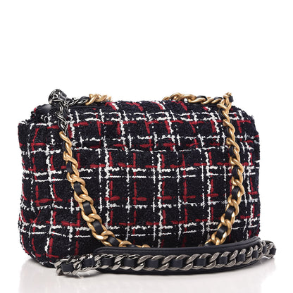 Chanel Tweed Quilted Medium Chanel 19 Flap Navy Blue White Red 3 of 11
