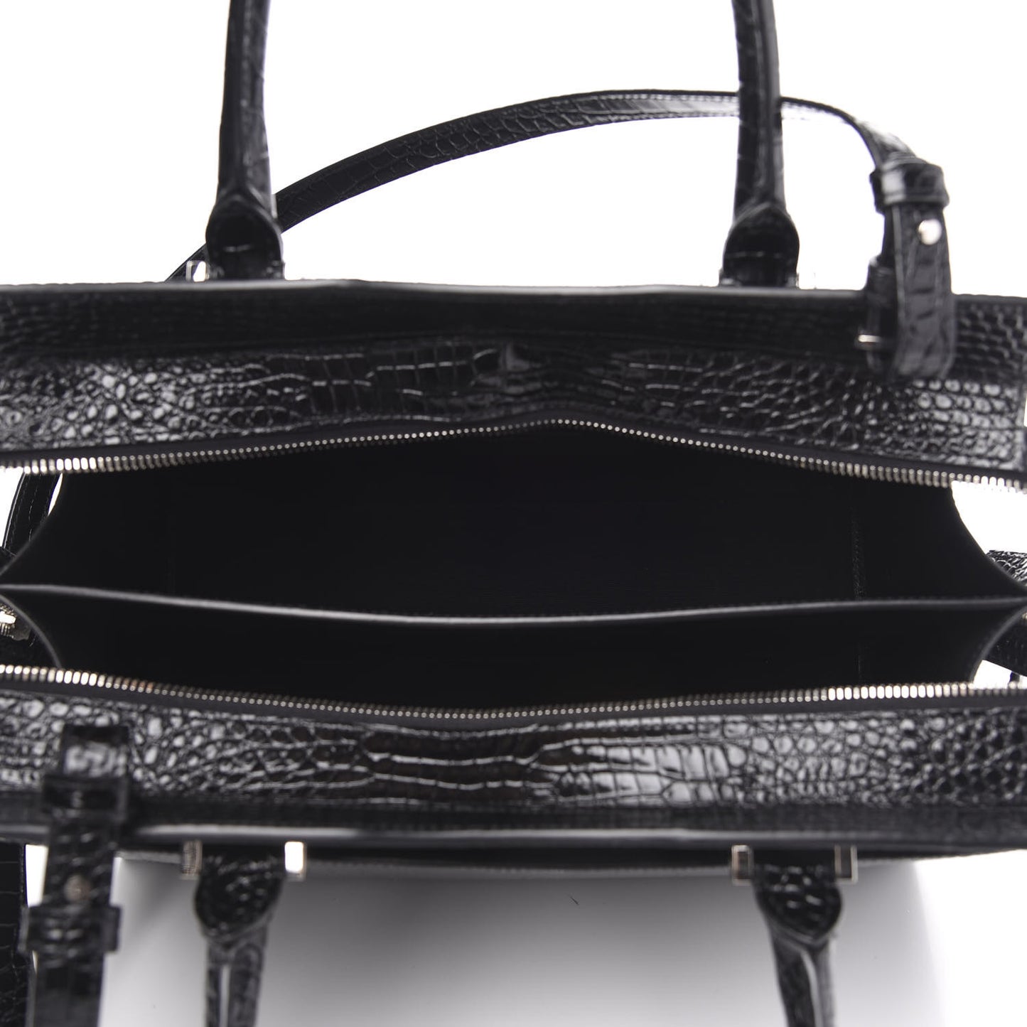 Croc Calfskin Embossed Medium Uptown Tote Black