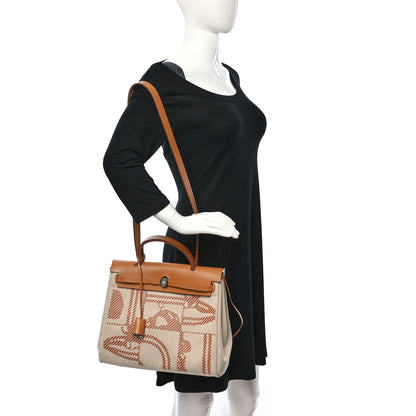 Hermes Vache Hunter Toile H Brides de Gala Herbag Zip Retourne 31 PM Natural 2 of 10
