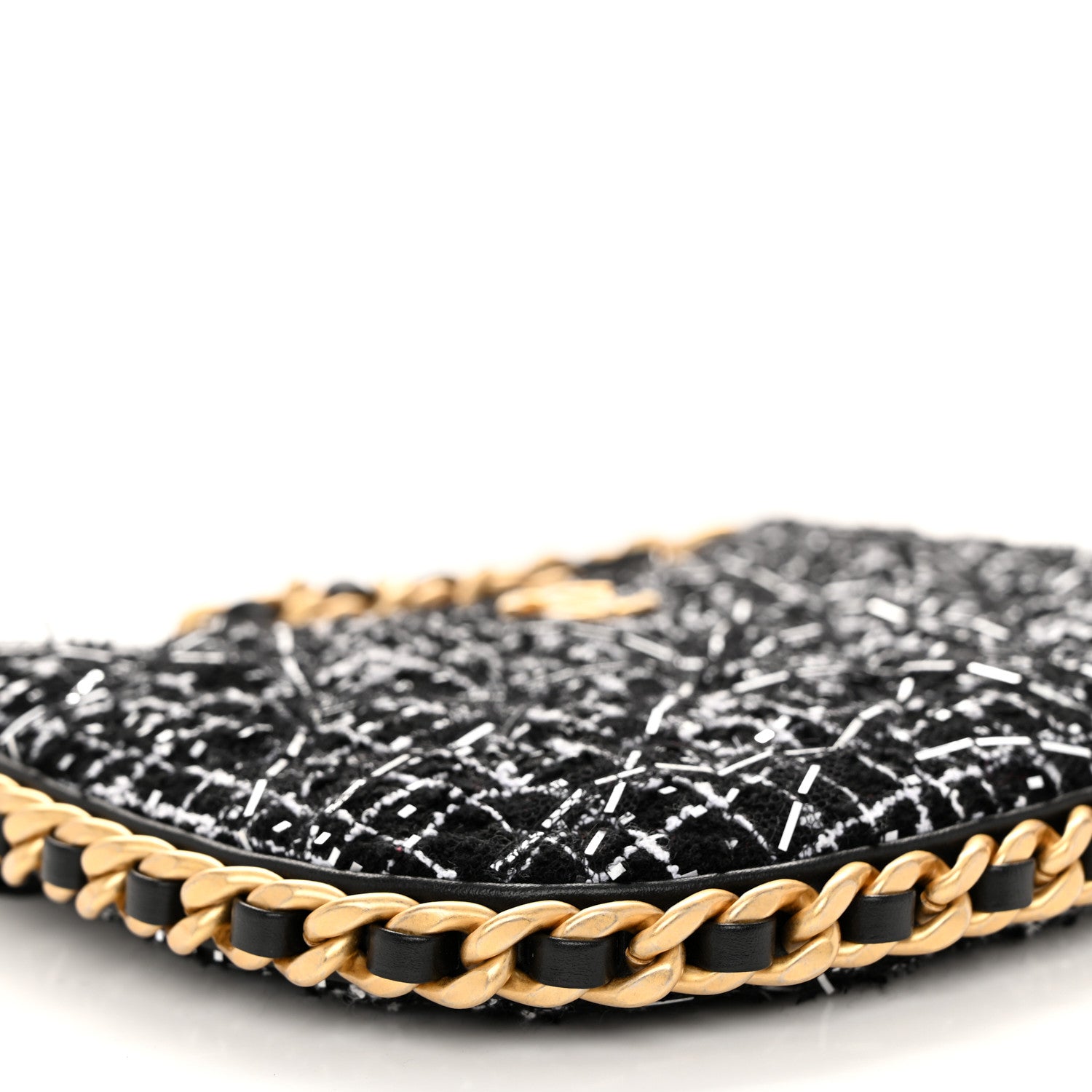 Chanel Tweed Sequin Quilted Trendy Chain Around Hobo Black White 9 of 11