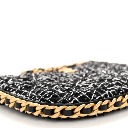 Chanel Tweed Sequin Quilted Trendy Chain Around Hobo Black White 9 of 11