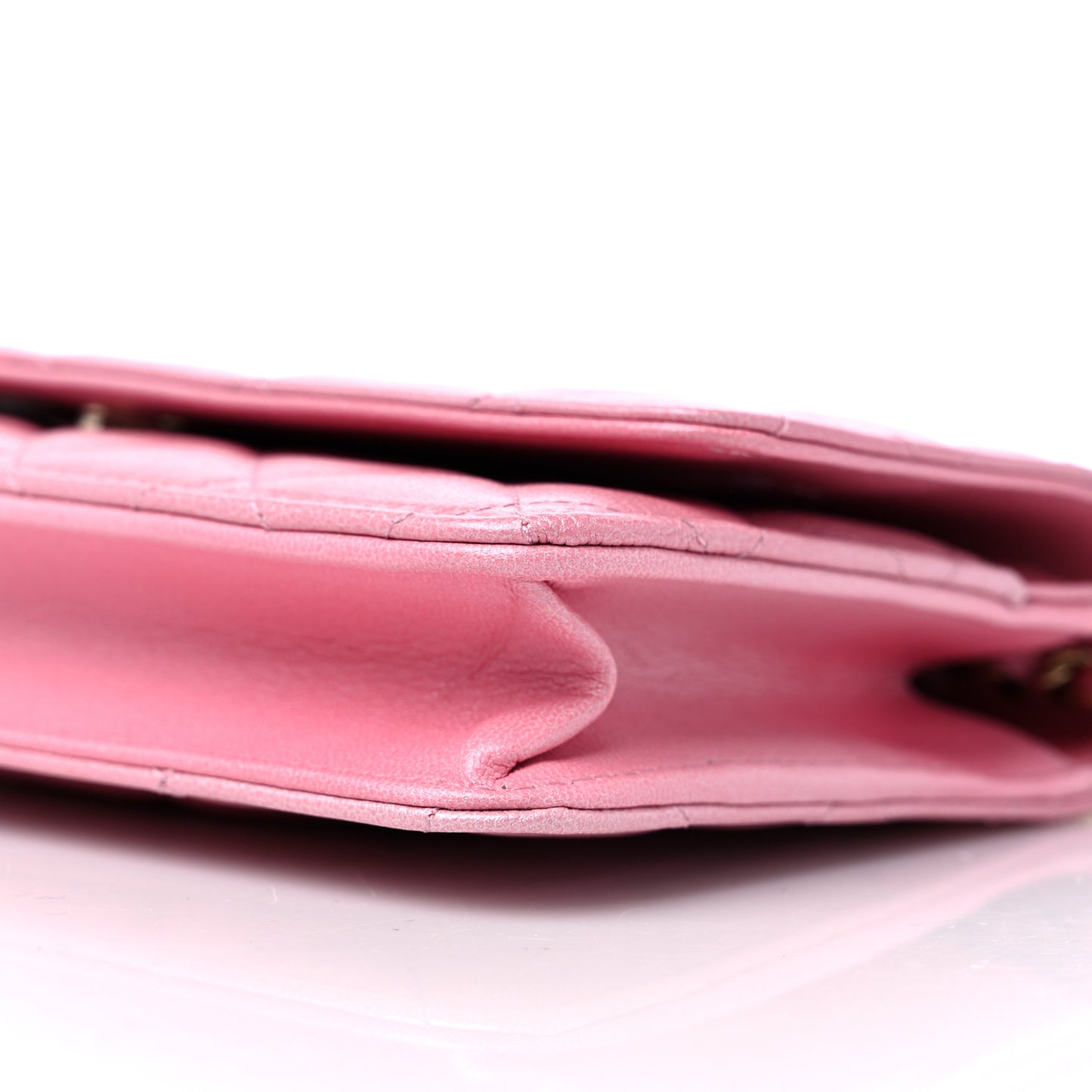 Iridescent Caviar Quilted Wallet on Chain WOC Rose Pink