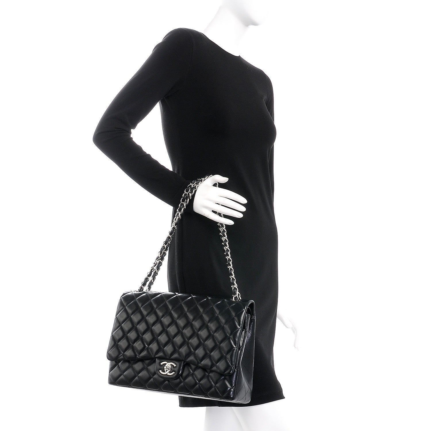 Chanel Lambskin Quilted Maxi Double Flap Black 2 of 9