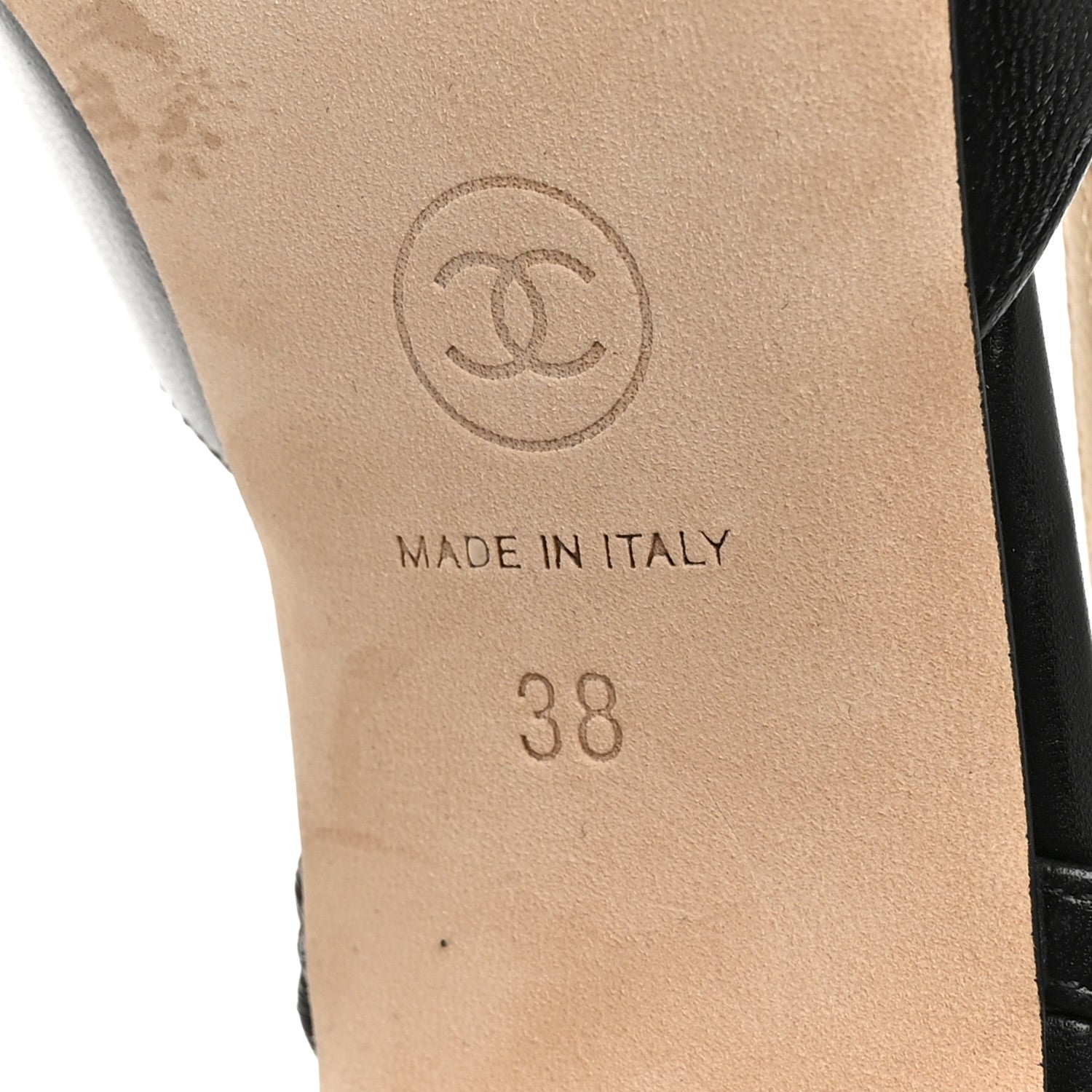Chanel Goatskin Grosgrain Cap Toe CC Slingback Pumps 38 Black 7 of 10