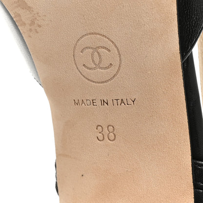 Chanel Goatskin Grosgrain Cap Toe CC Slingback Pumps 38 Black 7 of 10