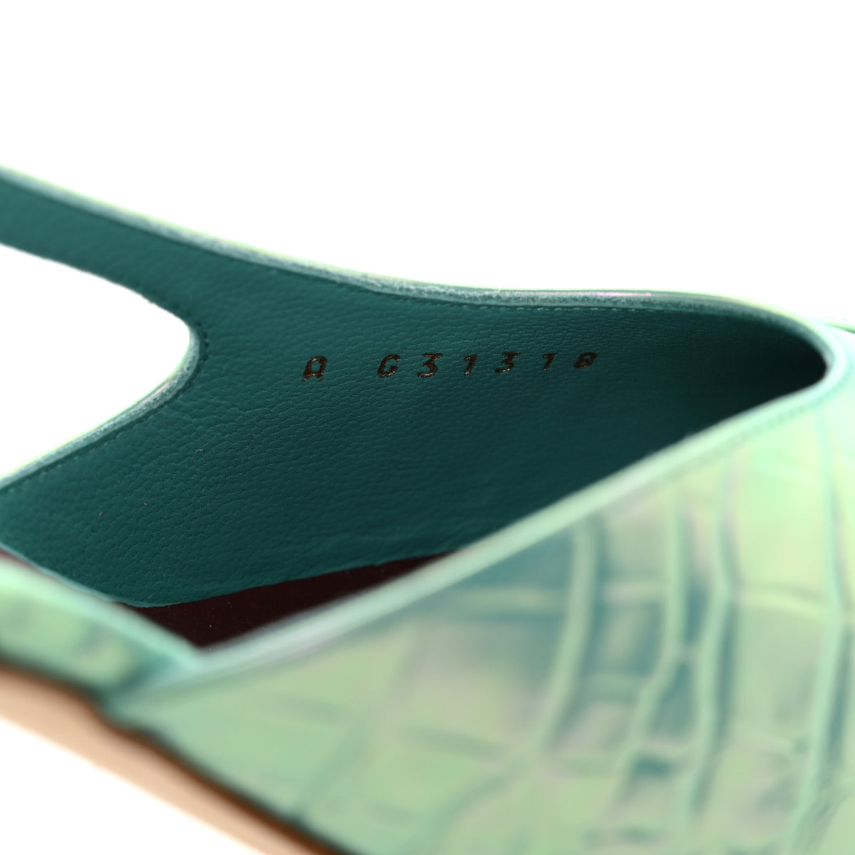 Iridescent Embossed Patent CC Cap Toe CC Slingback Pumps 37.5 Turquoise