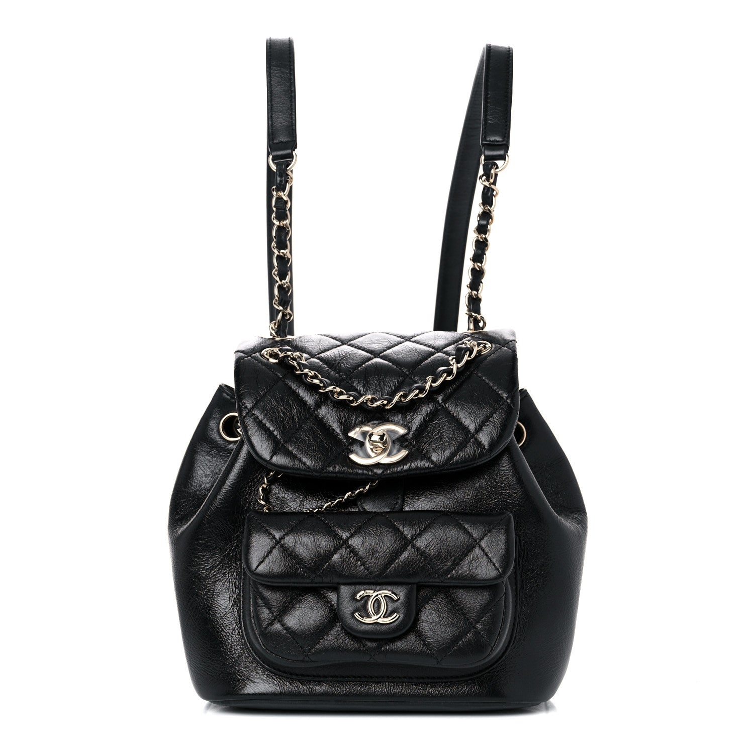 Chanel Glazed Aged Calfskin Quilted Small Duma Drawstring Backpack Black 1 of 13