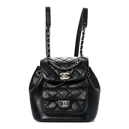 Chanel Glazed Aged Calfskin Quilted Small Duma Drawstring Backpack Black 1 of 13