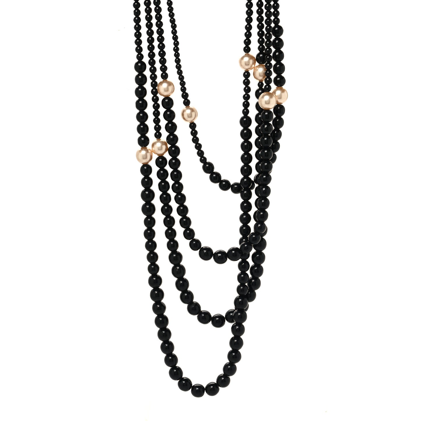 Ruthenium Resin Graduated Beaded Pearl CC Multi Strand Long Necklace Black