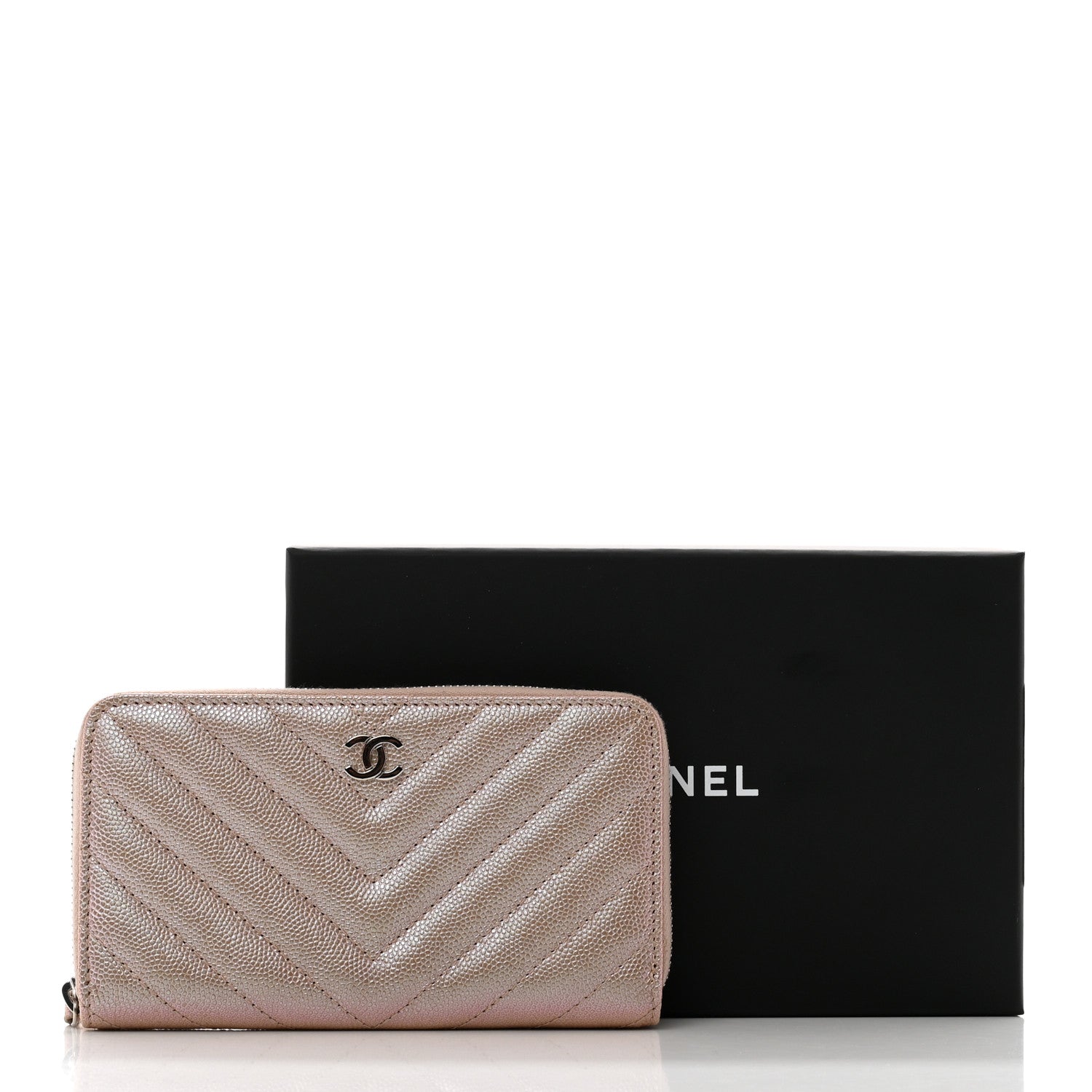 Chanel Iridescent Caviar Chevron Quilted Medium Zip Around Wallet Light Gold 11 of 11