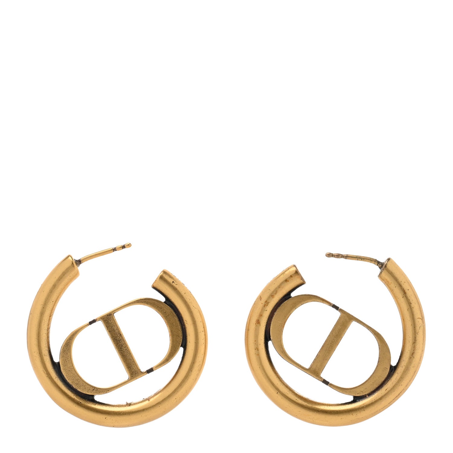 Christian Dior Metal 30 Montaigne Hoop Earrings Aged Gold 1 of 5