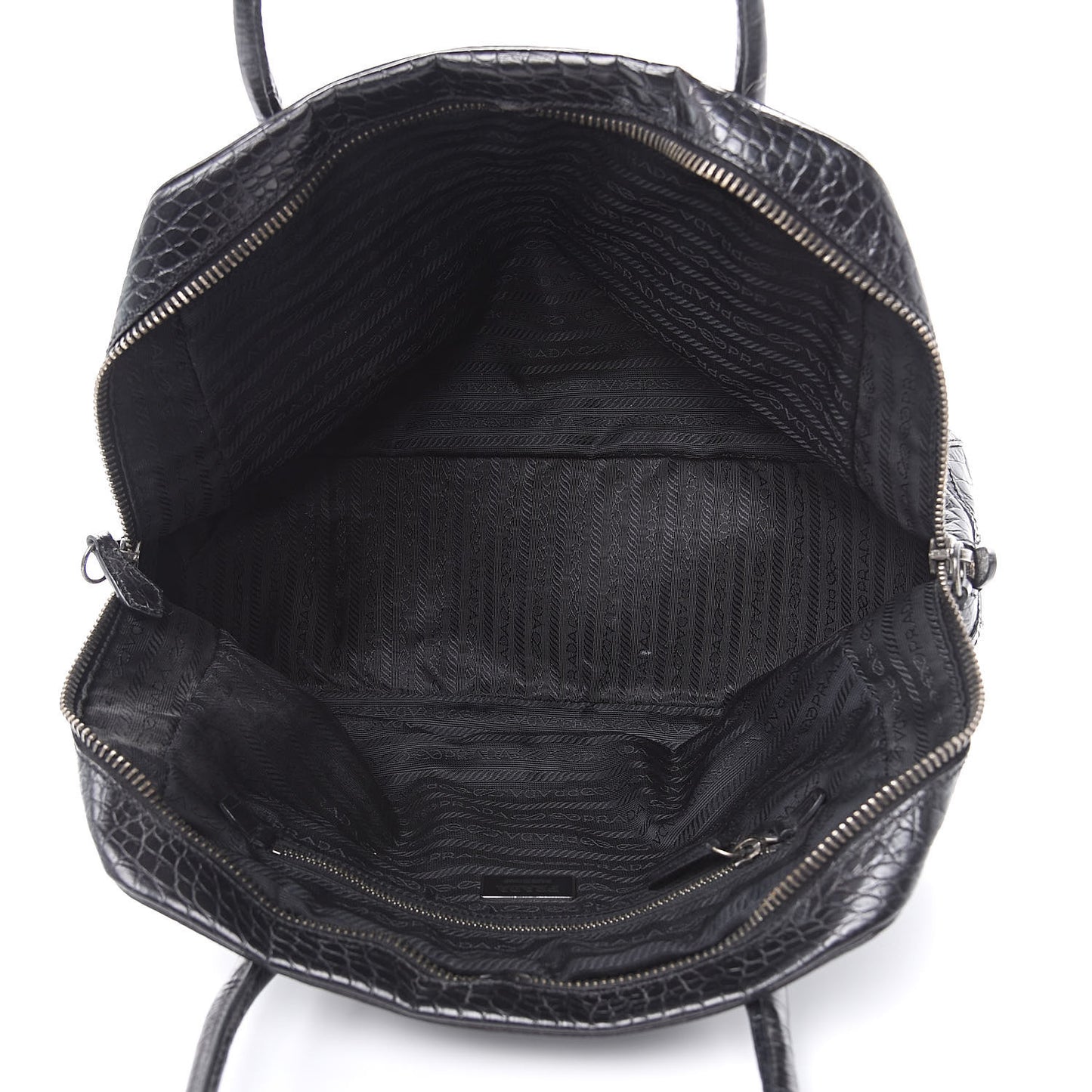 Shiny Calfskin Crocodile Embossed Tote Black