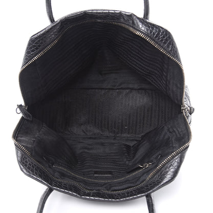 Prada Shiny Calfskin Crocodile Embossed Tote Black 5 of 17