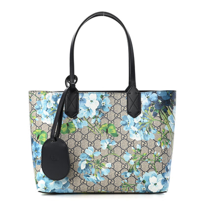 Gucci GG Supreme Monogram Blooms Small Reversible Tote Beige Blue Navy 1 of 14
