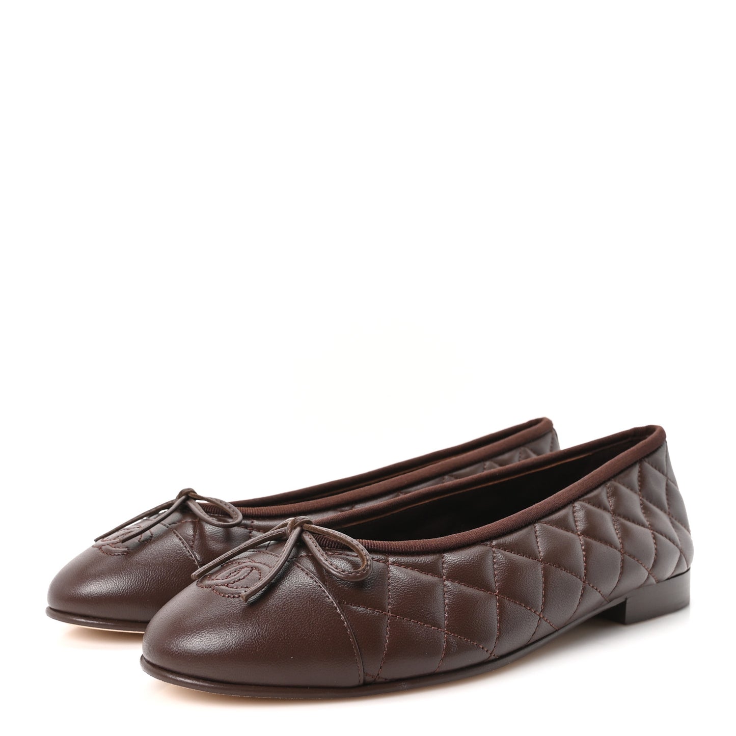 Lambskin Quilted CC Cap Toe Ballerina Flats 38.5 Dark Brown