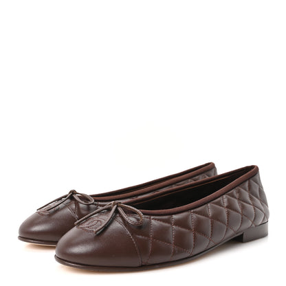 Chanel Lambskin Quilted CC Cap Toe Ballerina Flats 38.5 Dark Brown 4 of 10