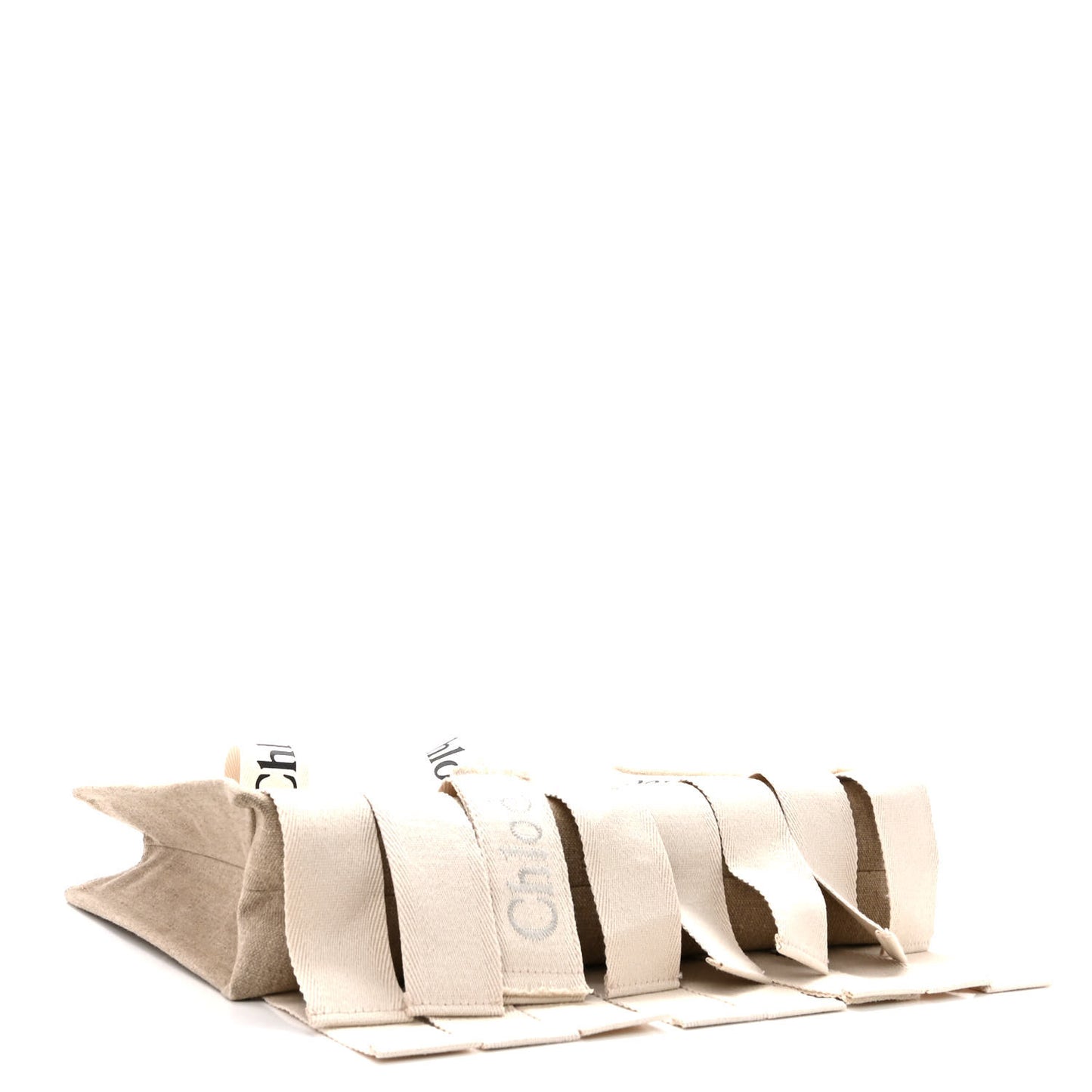 Cotton Canvas Calfskin Large Woody Logo Ribbon Tote Sand