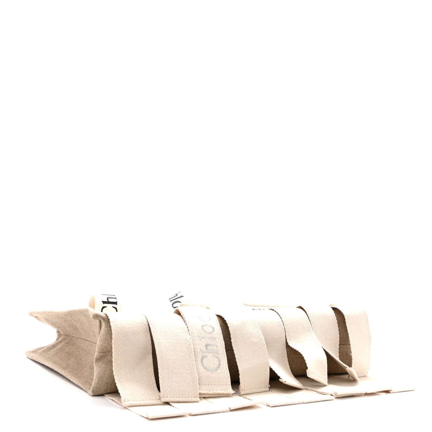 Chloe Cotton Canvas Calfskin Large Woody Logo Ribbon Tote Sand 5 of 9