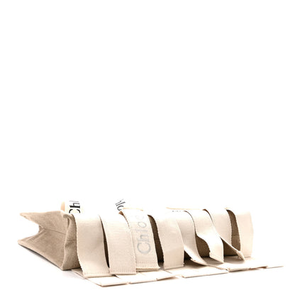 Chloe Cotton Canvas Calfskin Large Woody Logo Ribbon Tote Sand 5 of 9