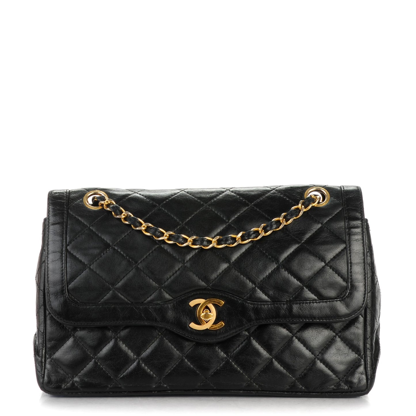 Lambskin Quilted Medium Double Flap Black