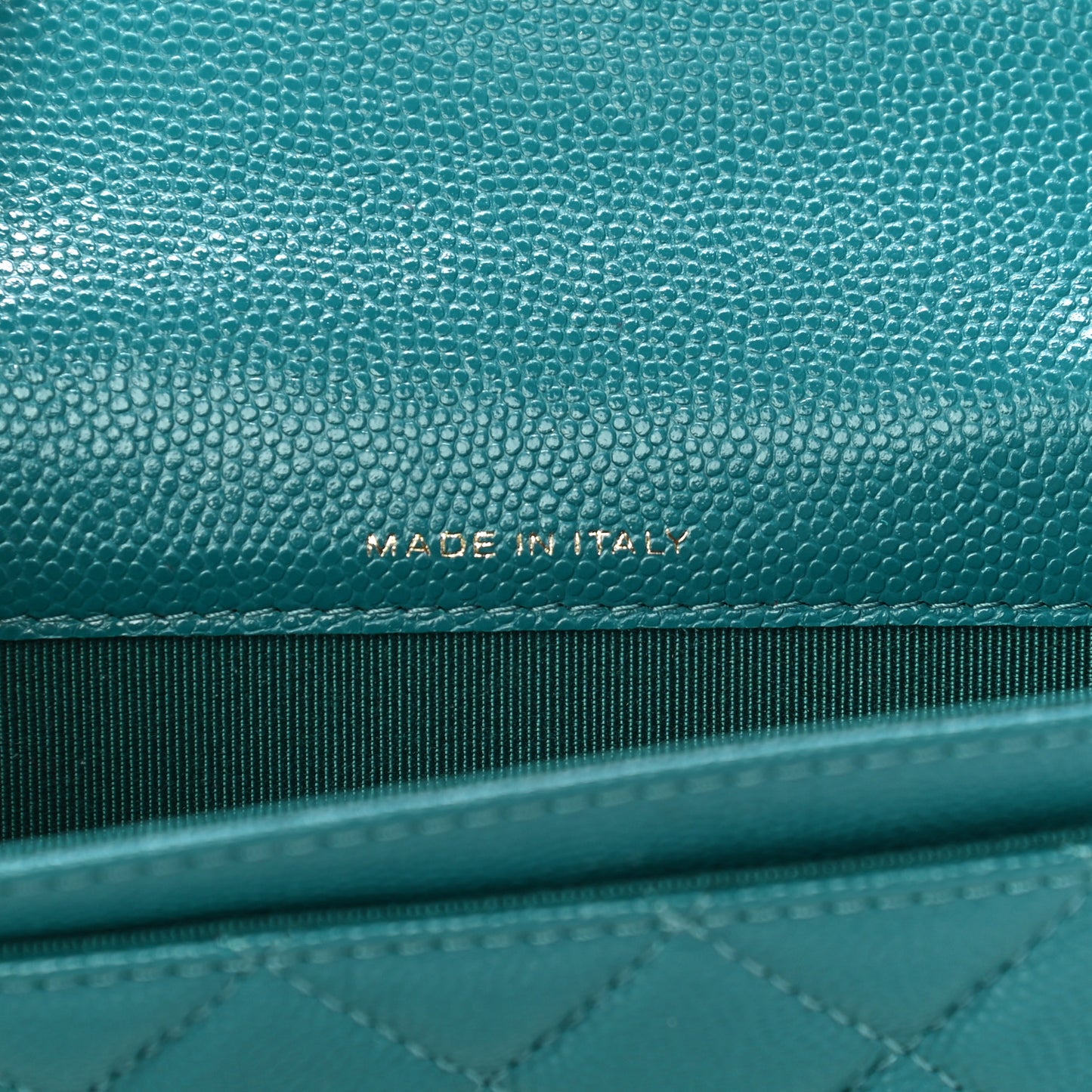 Caviar Quilted Flap Card Holder Wallet Turquoise